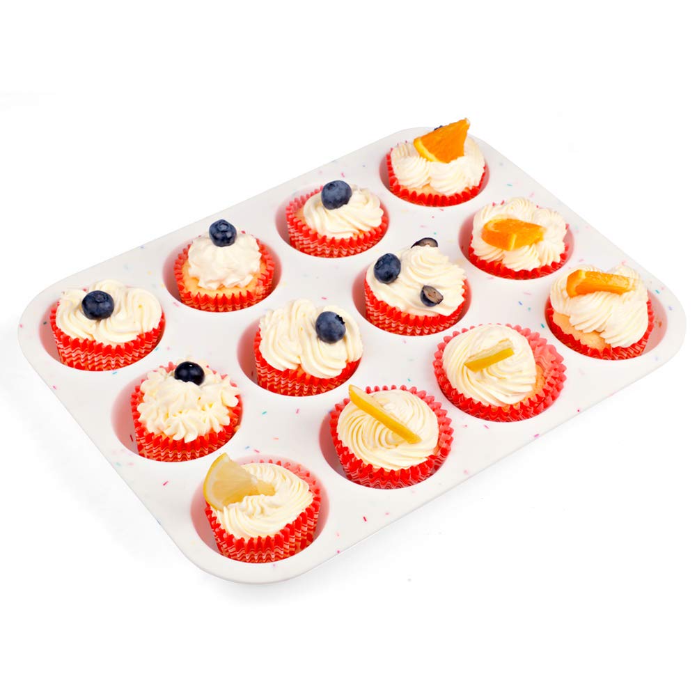 SHEbaking Silicone Muffin Pan Regular 12 Cups Muffin Tin Cupcake Pans for Baking Non-stick Muffin Tray Mold Easy Release,Durable,BPA Free