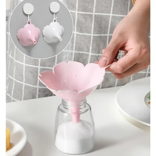 Flower Kitchen Funnel - Hangable Lotus Cherry Blossom Design for Easy Liquid & Spice Transfer | White