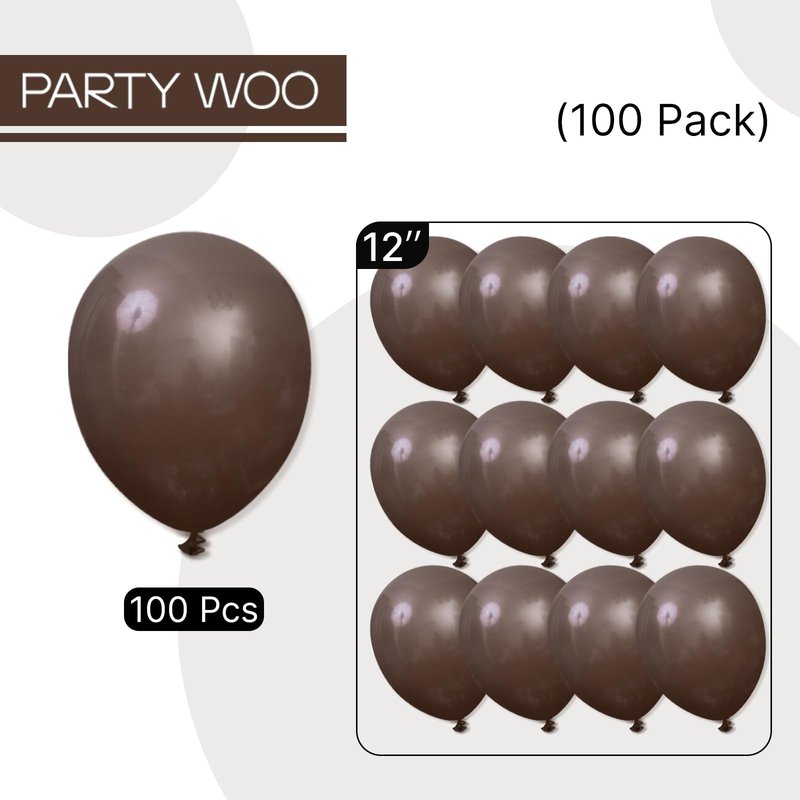 PartyWoo Dark Brown Balloons 100pcs 12 Inch Boho Coffee Neutral Fall Latex Helium Balloons for Graduation Baby Shower Anniversary Thanksgiving Birthday Autumn Theme Party Decorations Brown-F20