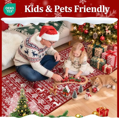 Miukiki Red 2' x 6' Washable Christmas Runner Rug Non Slip Kitchen Decor