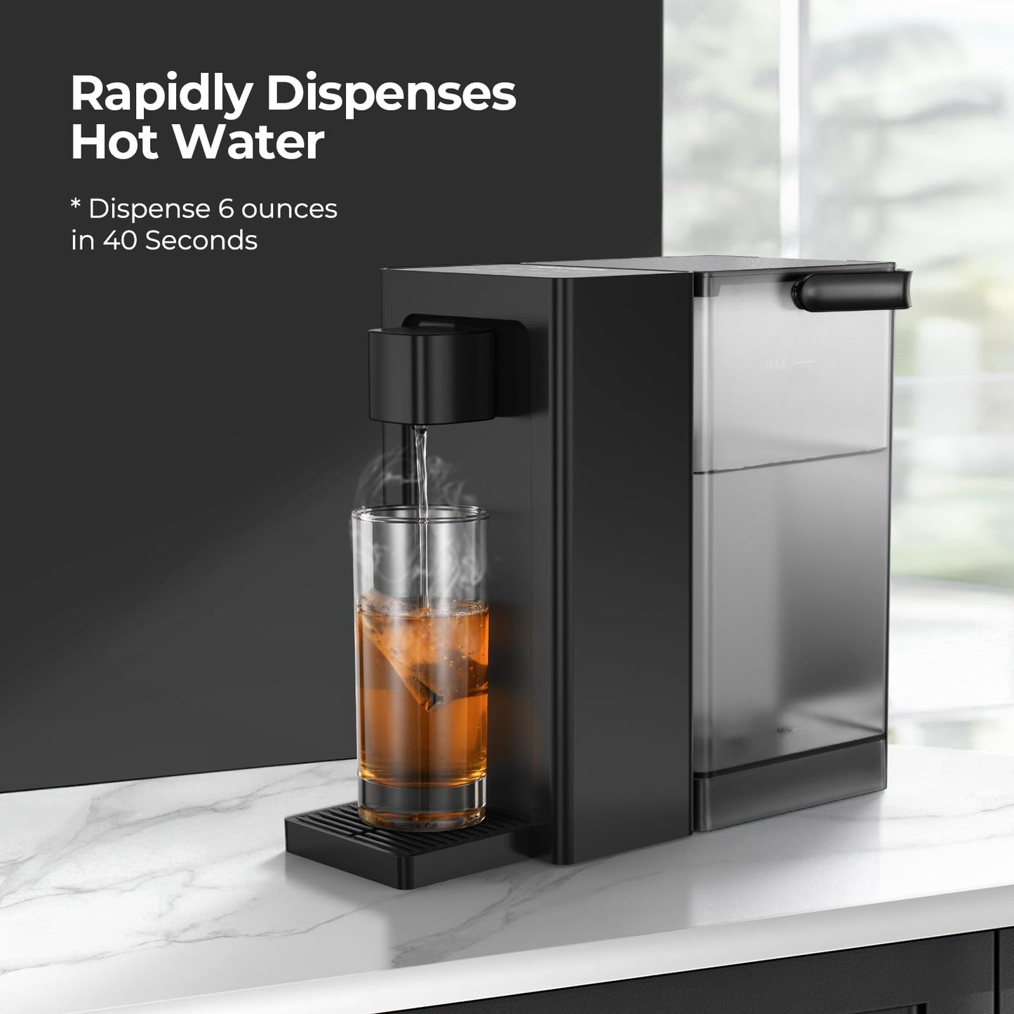 Narcissus D30 Instant Hot Water Dispenser Countertop for Rapid Heating & Dispense, Adjustable 5 Temp & 4 Water Volume Dispense, Removable 100 Ounce Capacity Water Tank with Carrying Handle, BPA Free