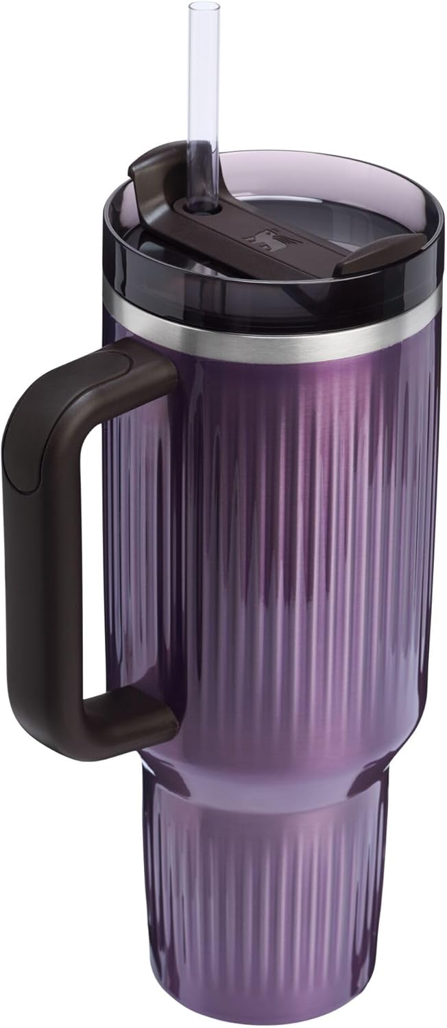 STANLEY Quencher H2.0 Tumbler - 40 oz Insulated Stainless Steel with Handle & Straw | BPA-Free Fluted Wisteria Shine