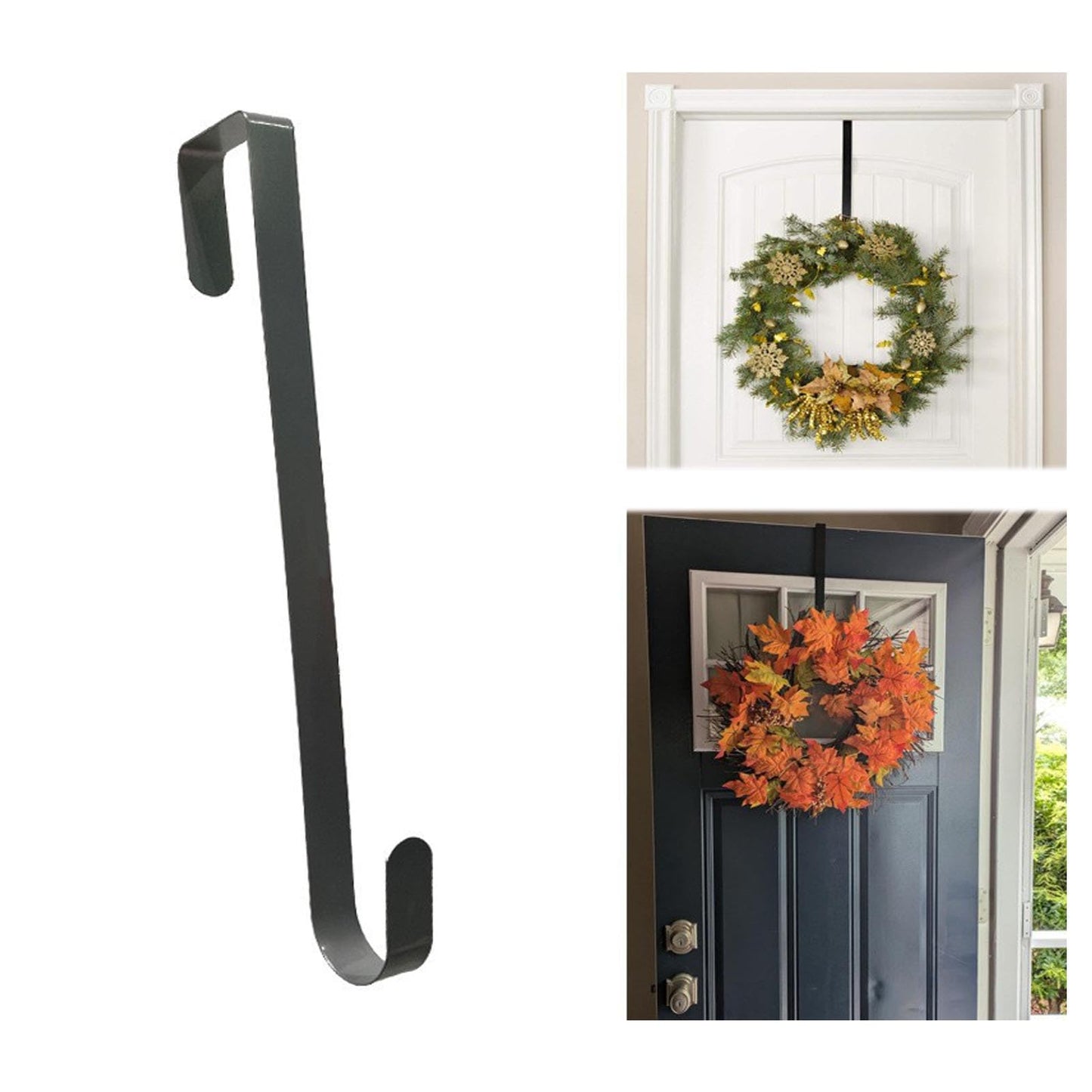 ONESWI 13-Inch Wreath Hanger, Metal Over The Door Hooks for Christmas Decoration, Black