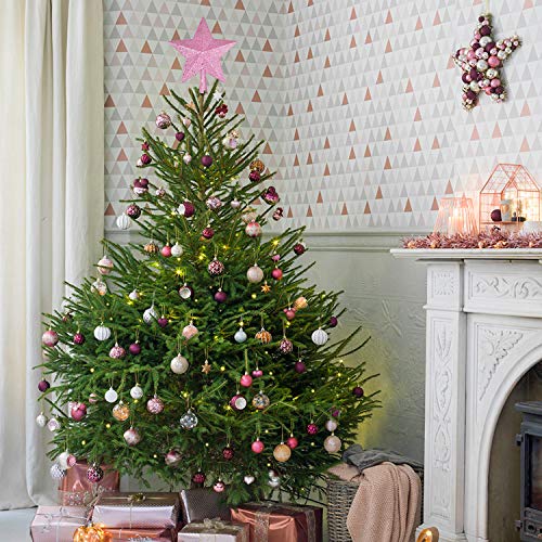 Artiflr Pink 10 Inch Glittered Christmas Tree Topper Star for Indoor Holiday Decor