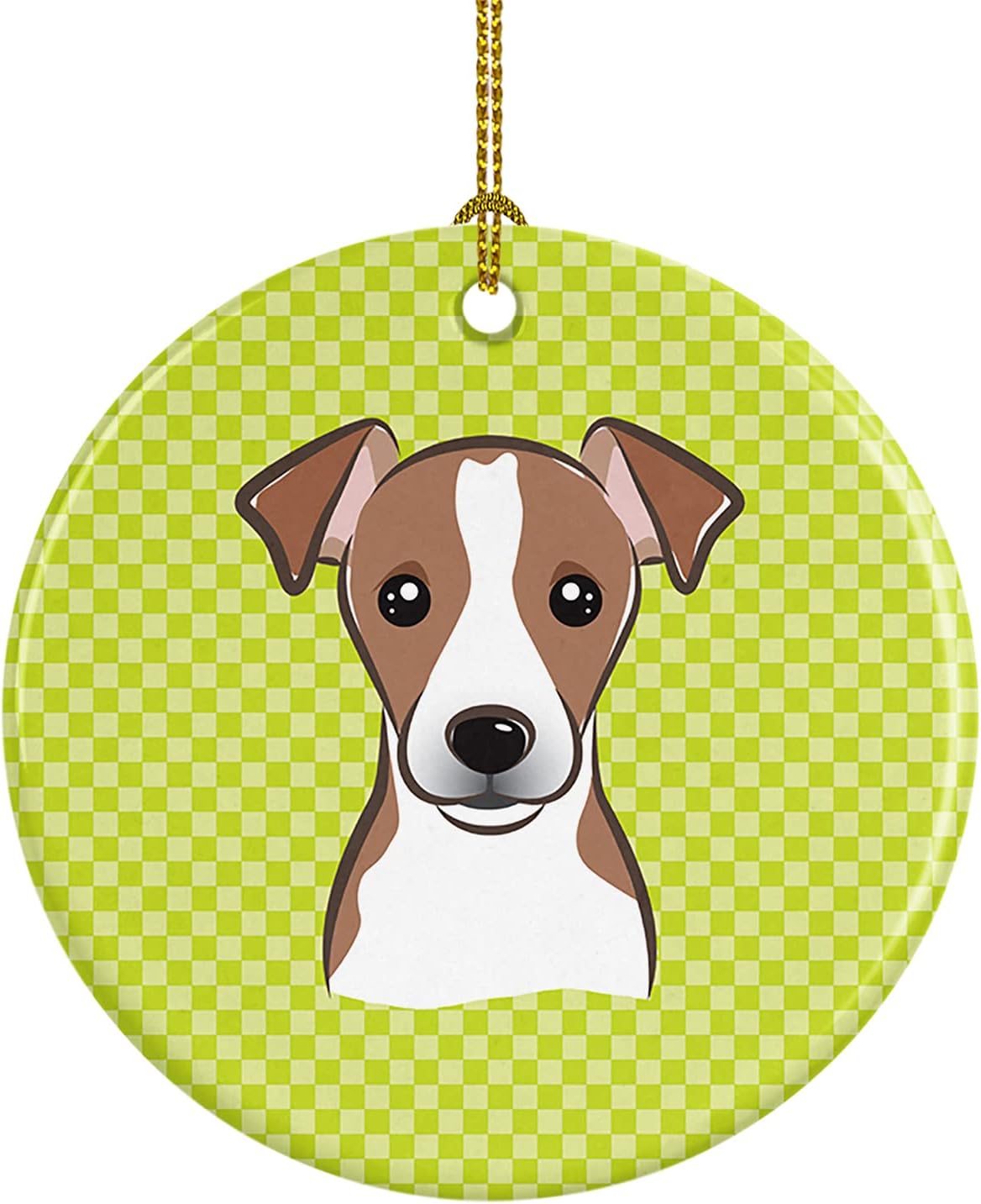 Blue Wire Haired Fox Terrier Ceramic Ornament - Checkerboard Christmas Tree Decoration, 3 in