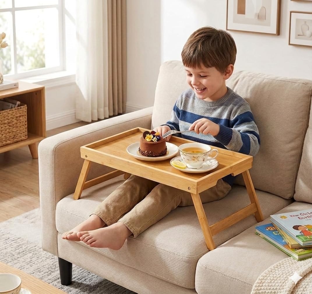 Pipishell Bamboo Bed Tray Table - Foldable Legs for Breakfast, Laptop Use | Versatile Snack Tray