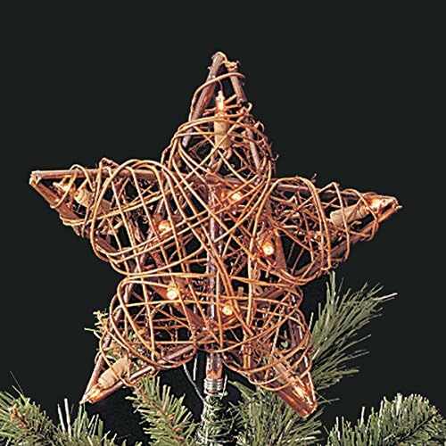 Kurt Adler 10-Light Indoor Rattan Star Treetop - Natural Finish for Holiday Decor