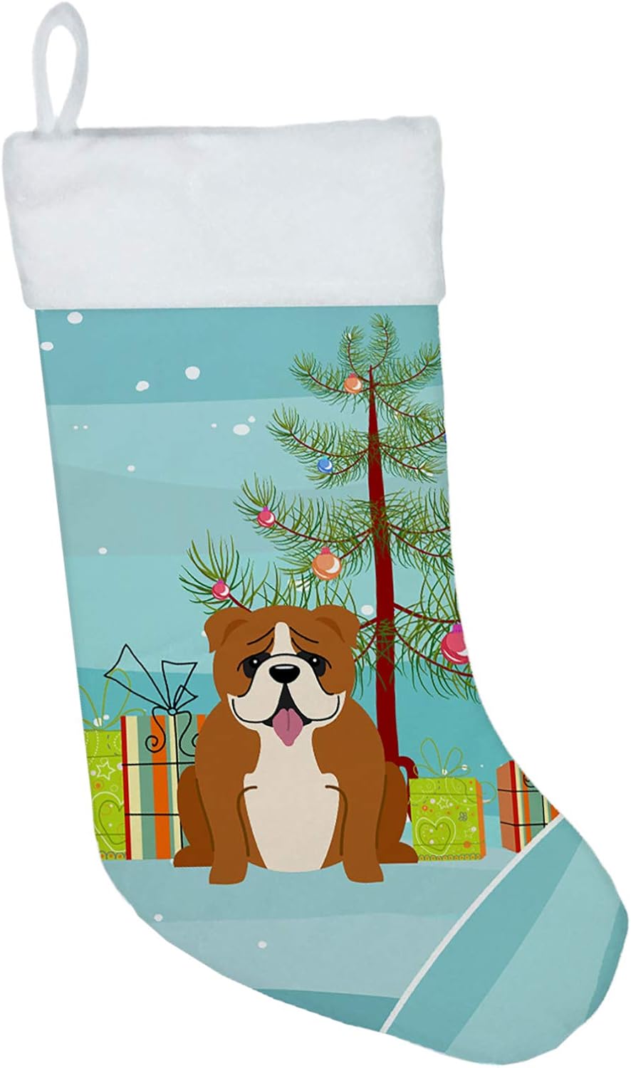 Merry Christmas Tree Dogue de Bordeaux Stocking - Festive Fireplace Decor for Holidays