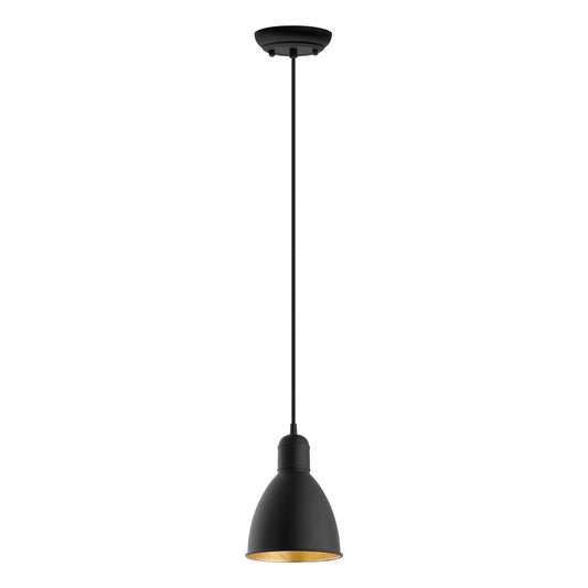 EGLO Priddy 1-Light Mini Pendant Hanging Lighting Fixture with Steel Shade for Kitchen Island, Hallway, and Dining Room, 60W, 82 in, Black and Gold