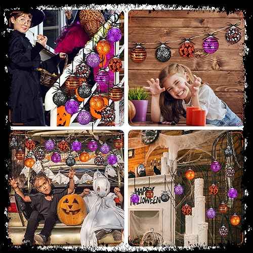 Zeyune 16 Pcs Halloween Ball Ornaments for Tree 2 Inch Halloween Tree Decorations Pumpkin Ghost Bat Spider Glitter Ornaments with Sequins for Holiday Party Decor