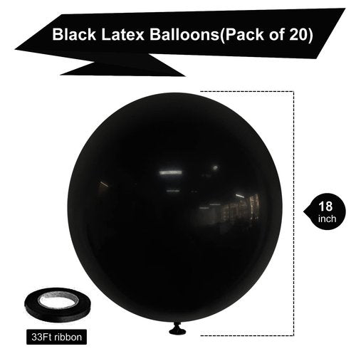 18 Inch Black Balloons Latex Party Balloons 20 Pack Big Black Thicker Balloons Large Round Helium Balloon for Christmas Thanksgiving Baby Shower Wedding Birthday Father's Day Party Decorations