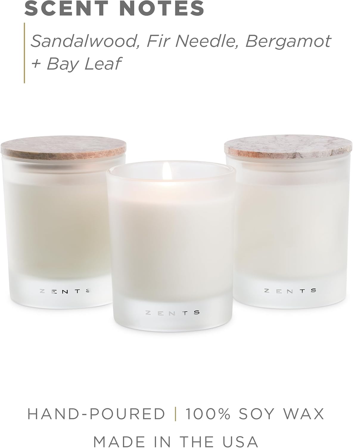 Zents Scented Soy Wax Candle (Earth - Sandalwood & Fir Needle), Large Jar Single Wick, Uplifting Home Decor Accent, 8.5 oz