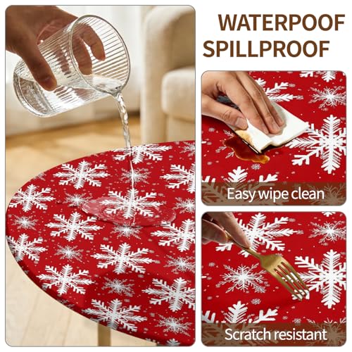 Christmas Tablecloth Round Fitted Table Cover Fits 38"-42" Tables