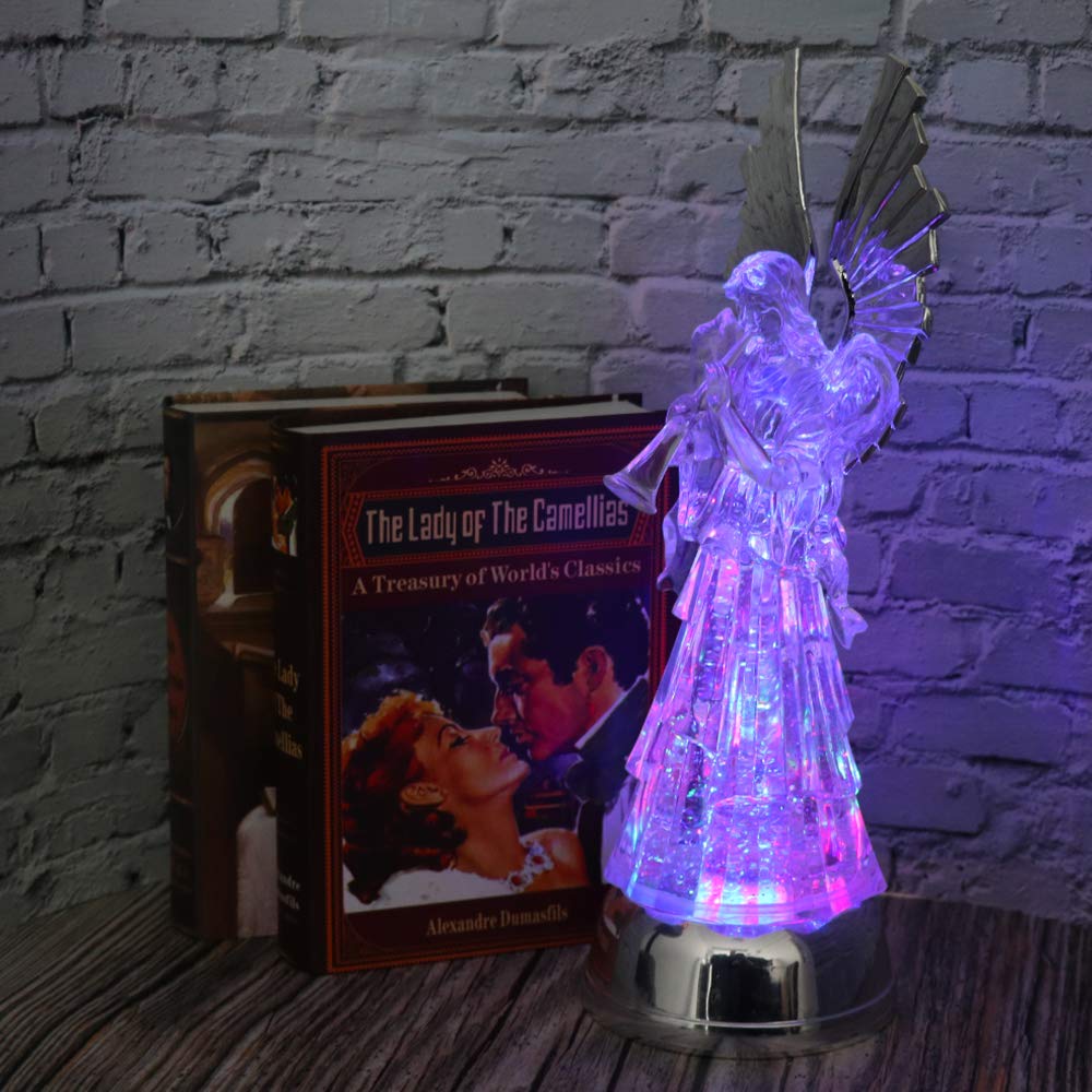Eldnacele 14" Christmas Snow Globe Water Glittering Angel Figurine, Battery Operated Color Changing Angel Statue Light for Tabletop Deocration, Angel with Trumpet from Daughter