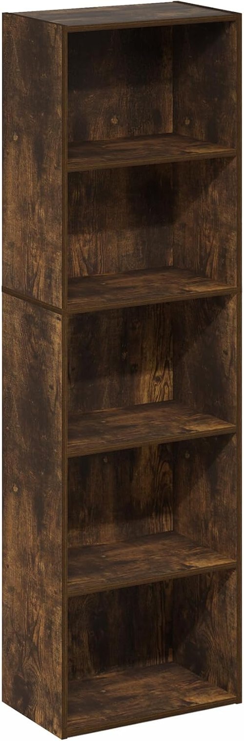 Furinno LUDER 5-Tier Bookshelf - Easy Assembly Bookcase with Open Shelves | Amber Pine, 9.4 x 15.8 x 52