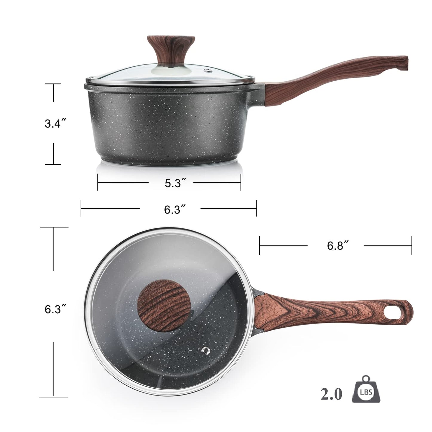 SENSARTE Nonstick Sauce Pan with Lid Saucepan Set, Swiss Granite Coating Sauce Pot Kitchen Cooking Pot, Induction Comptable, Free of Intentionally Added PFOA, 1.5 + 2.5 QT