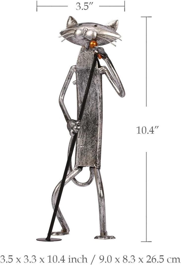 Funny Cat Music Sculpture - Handcrafted Iron Statue | Unique Home Decor