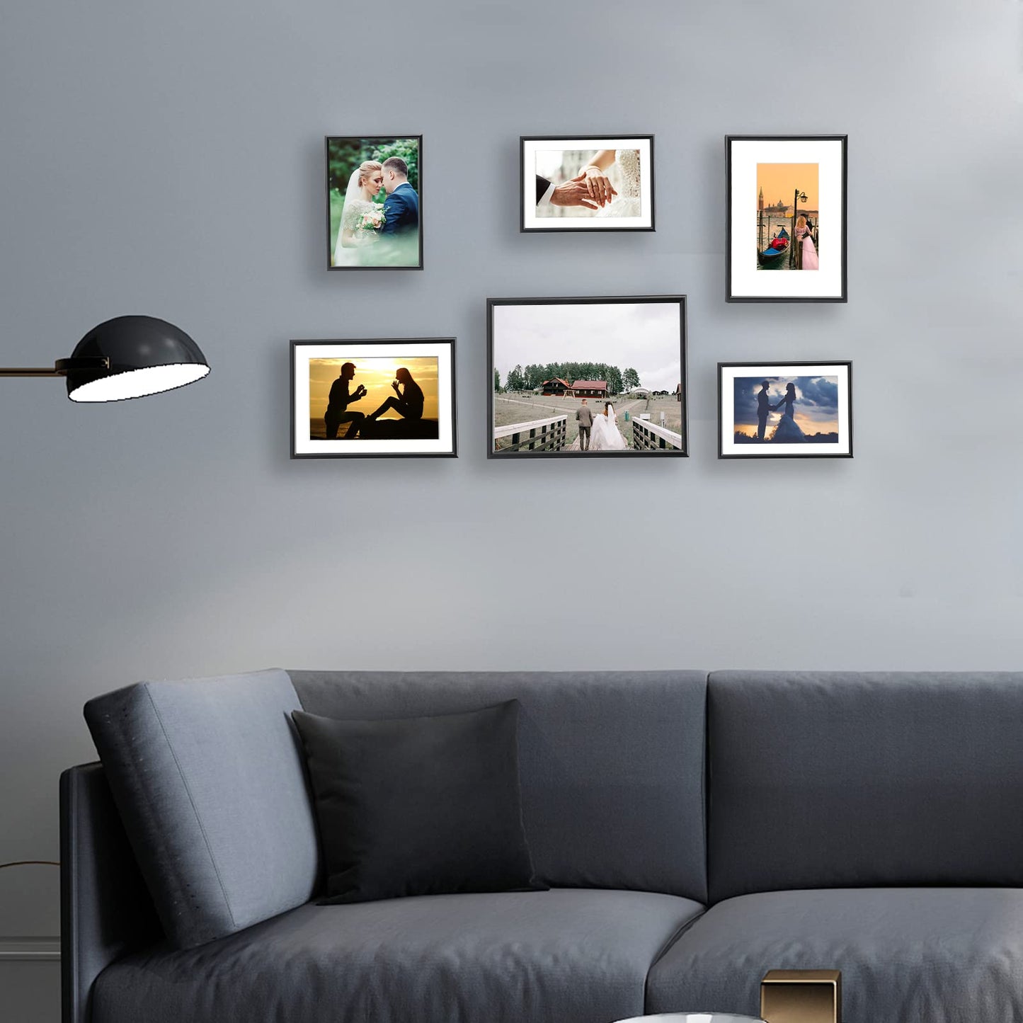 Fkvat 4x6 Picture Frame Set of 4, Matted Black Simple Modern Brushed Thin Aluminum Metal Photo Frame Fits 3x5 with Mat or 4 x 6 without Mat Vertical and Horizontal for Tabletop and Wall Mounting