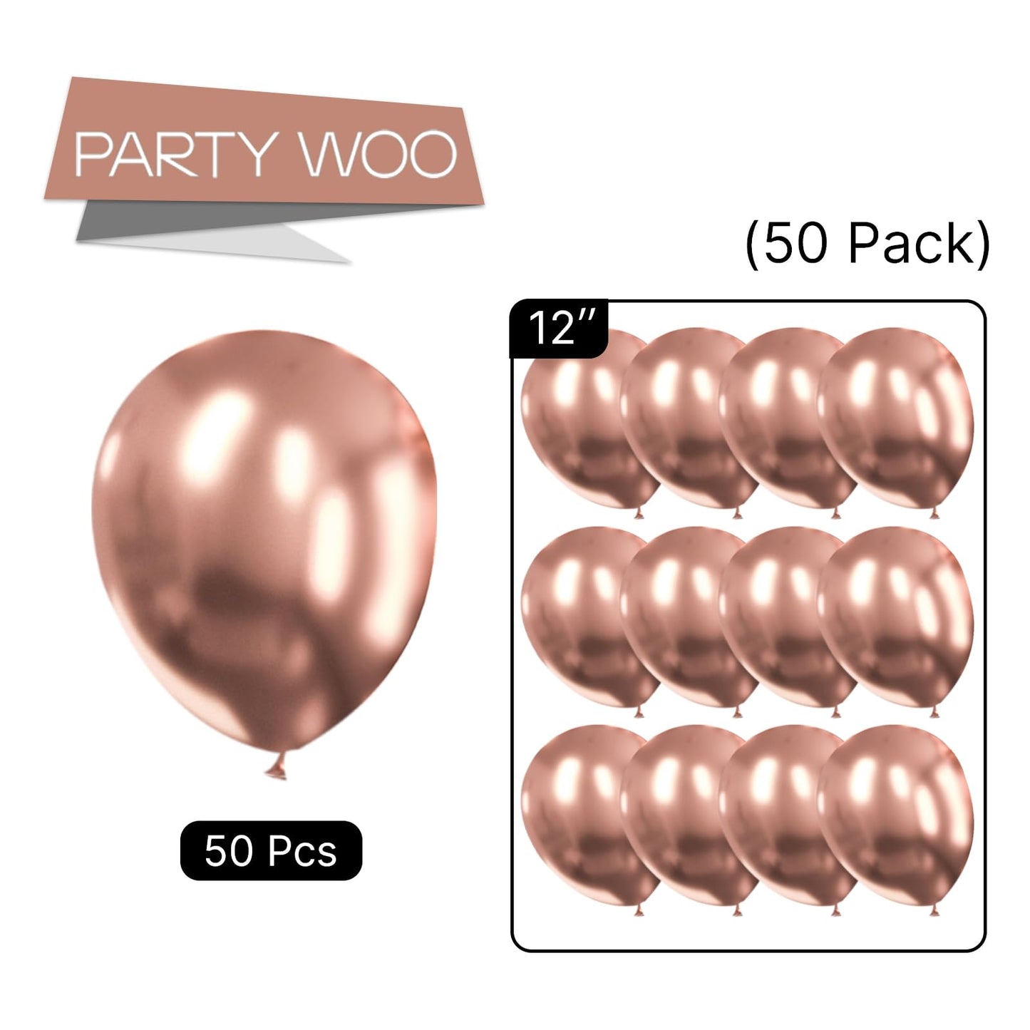 PartyWoo Rose Gold Balloons 50pcs 12 Inch Metallic Chrome Rose Gold Balloons for Wedding Anniversary Sweet 16 Baby Shower Bridal Shower Bridgerton Floral Birthday Party Decorations Rose Gold-G107