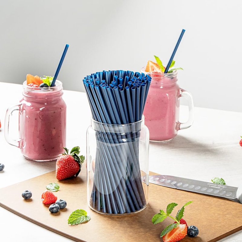 Restaurantware-Basic Nature 8.3 Inch Disposable Straws, 100 Sustainable Straws - Sturdy, Won't Alter Flavors, Midnight Blue PLA/PBAT Straw, For Hot And Cold Drinks