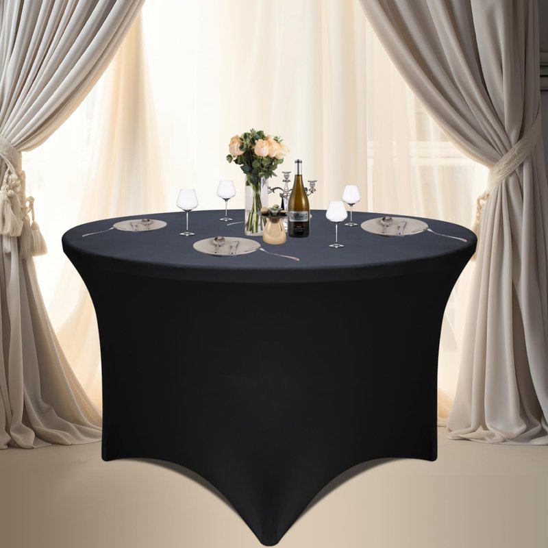 Yoquare 2 Pack Black 72-Inch Diameter x 30-Inch High Round Spandex Tablecloth for 6FT Round Tables|Fitted Stretch Tablecloth with Foot Bag for Party, Wedding, Birthday, Banquet, Vendor Stand
