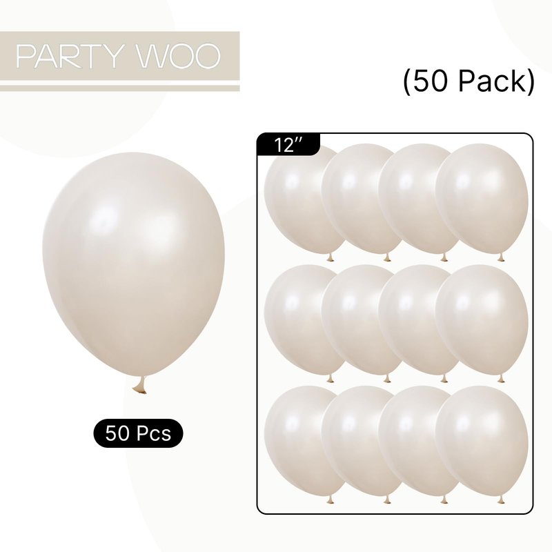 PartyWoo Pearl Beige Balloons 50pcs 12 Inch Off White Sand Cream Ivory Latex Helium Balloons for Graduation Anniversary Engagement Wedding Bridal Baby Shower Birthday Party Decorations White-Z41