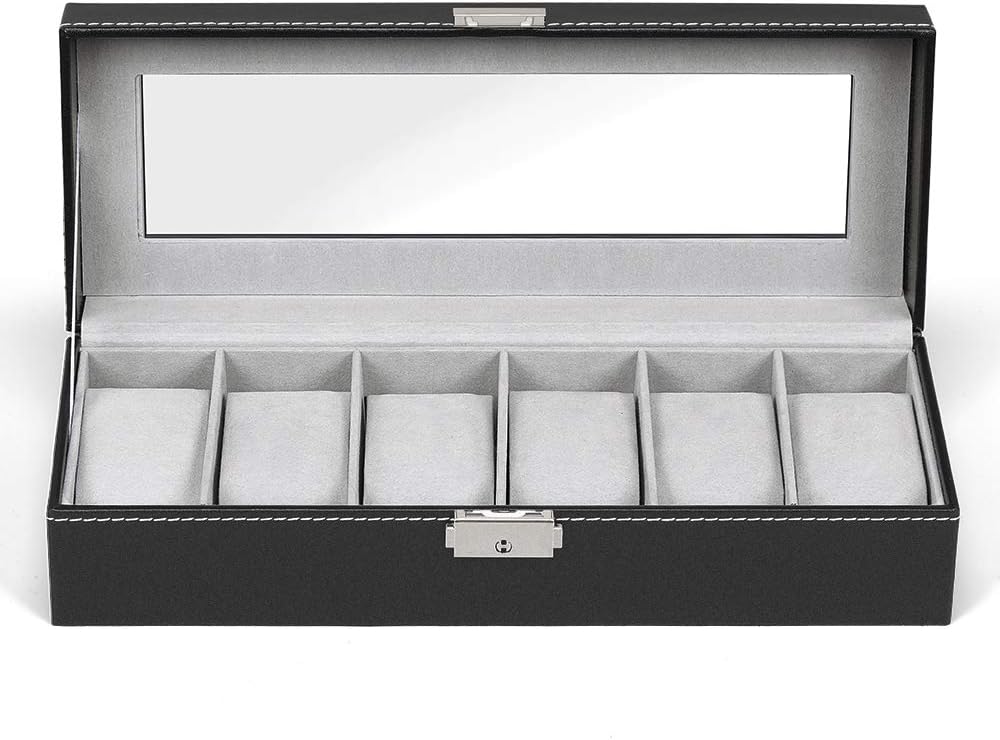 Men's Black 6-Slot Watch Box Organizer | Elegant Display & Storage Case
