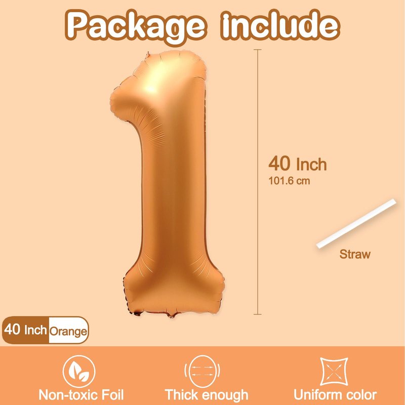 1 Balloon, Number 1 Balloons 40 Inch, Orange Large Big Foil Number 1 Balloon for First Birthday Party Graduation Wedding Anniversary Baby Shower Bachelorette Decoration Supplies (Orange)