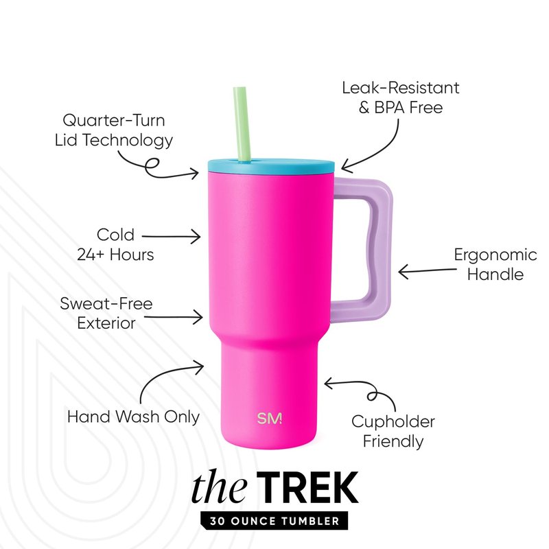 Simple Modern 30 oz Trek Tumbler with Handle and Straw Lid | Cup Holder Friendly Insulated Stainless Steel Travel Mug | 80s Mix