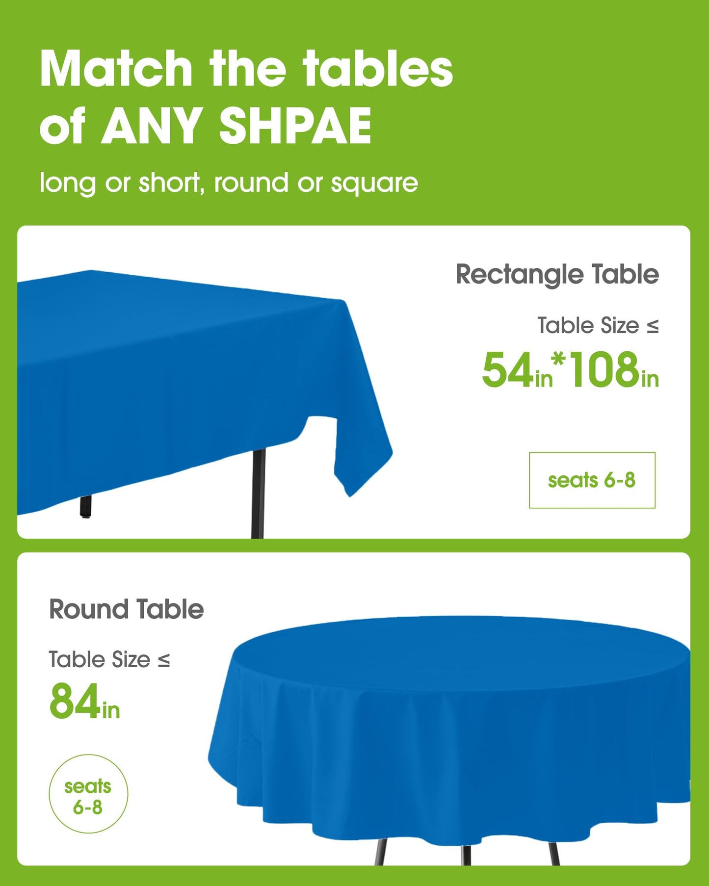 Pureegg Plastic Table Cloth Disposable 10 Pack, 84'' Round Table Cloths, Graduation, Patriotic Decorations, Thanksgiving, Veterans Day Tablecloths, Round, Plastic Cover, Leakproof & Sturdy, Blue