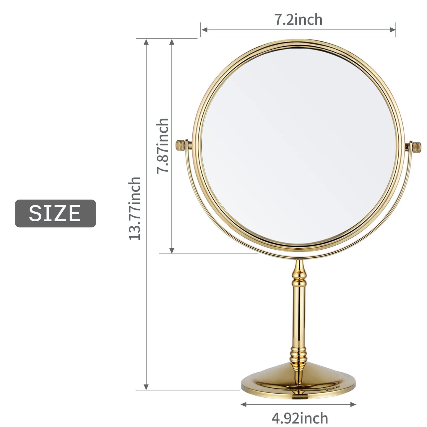 DOWRY 8-Inch Tabletop Two-Sided Swivel Vanity Mirror with 7X Magnification Gold Finish 2202J(7X)