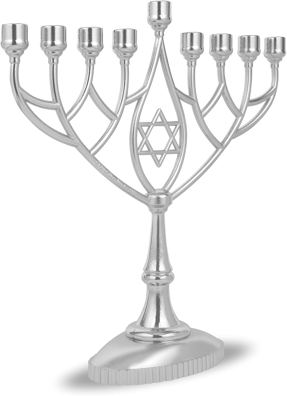 Silver Plated Geometric Hanukkah Menorah - 9" Classic Chanukah Candle Holder by Zion Judaica