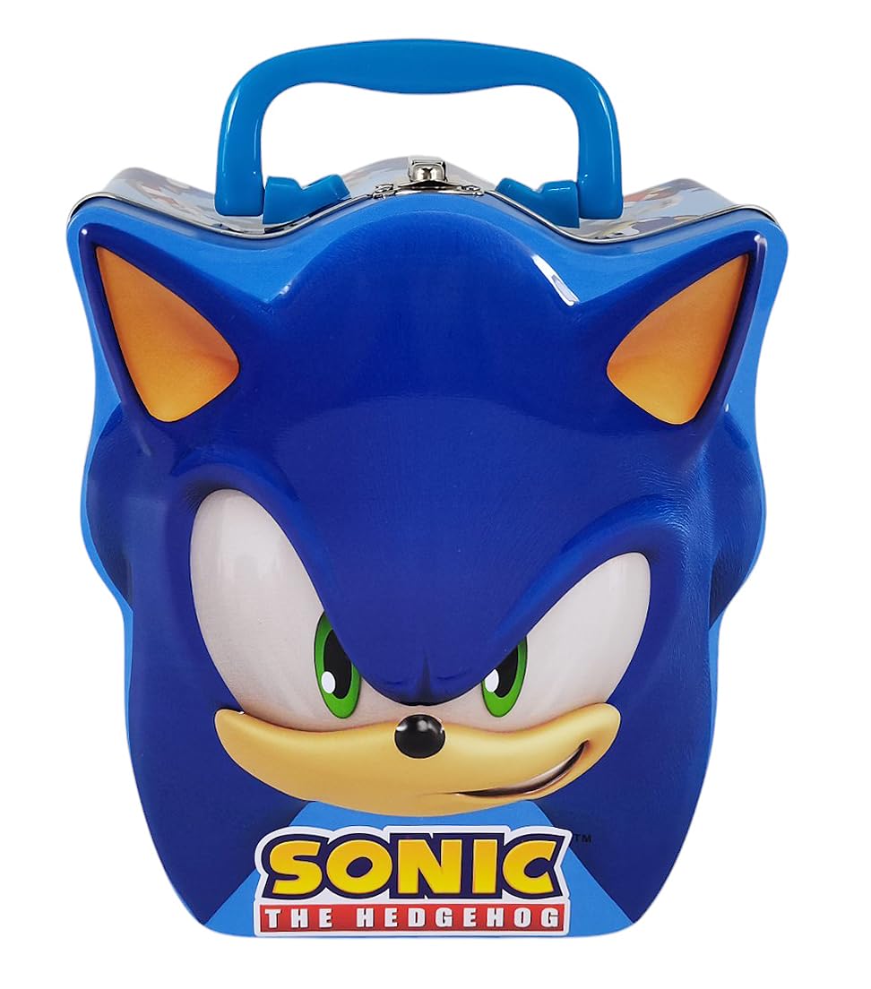 Sonic the Hedgehog Head Shaped Tin Carry All - Hinged, Lid, Handle, 1 Count, Blue