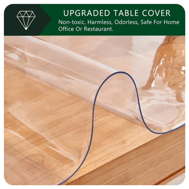 Wipeable Multi-Size Clear Plastic Tablecloth Waterproof Crystal Vinyl PVC Rectangle Dining Coffee Table Mat Pad Wood Glass Marble Furniture Screen Protector PVC Cover Mat Polyester 36x72"6ft Heatproof