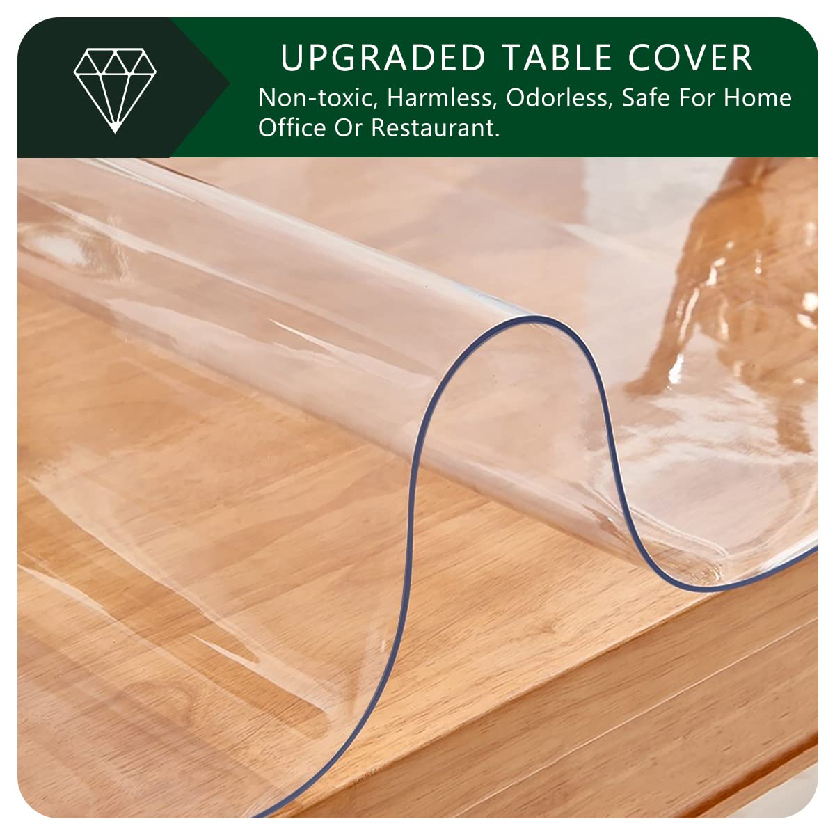 Wipeable Multi-Size Clear Plastic Tablecloth Waterproof Crystal Vinyl PVC Rectangle Dining Coffee Table Mat Pad Wood Glass Marble Furniture Screen Protector PVC Cover Mat Polyester 36x72"6ft Heatproof