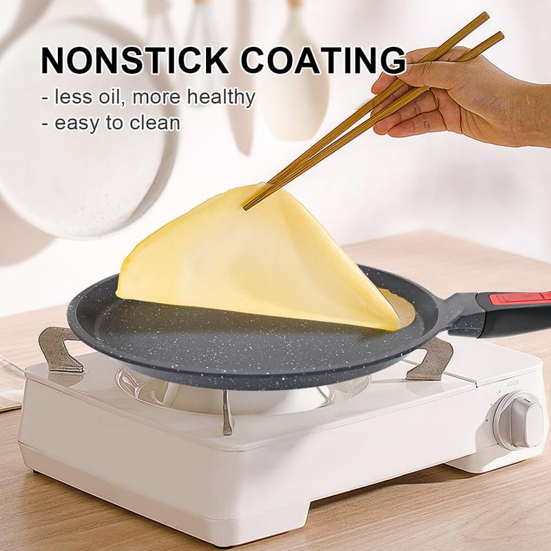 RANX INGST Non Stick Crepe Pan with Detachable Handle, 10 Inch Cast Aluminium Dosa Tawa Tortilla Pan, Pancake Pan Induction Compatible - Black