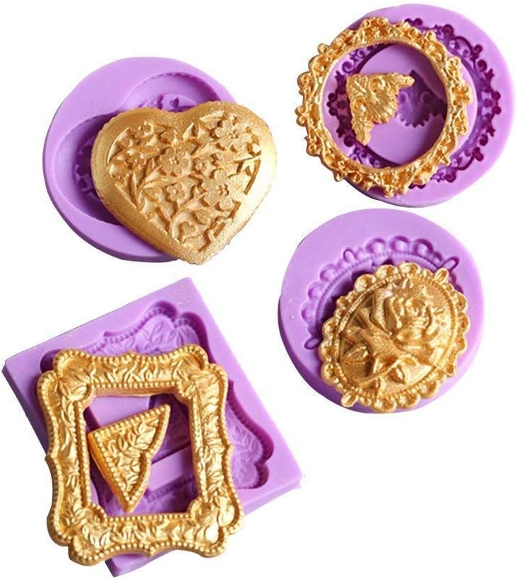 Heart-Shaped Mini Wedding Rose Corner Mirror Frame & Silicone Cake Mold Set