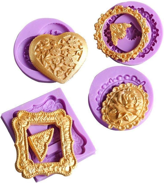Heart-Shaped Mini Wedding Rose Corner Mirror Frame & Silicone Cake Mold Set