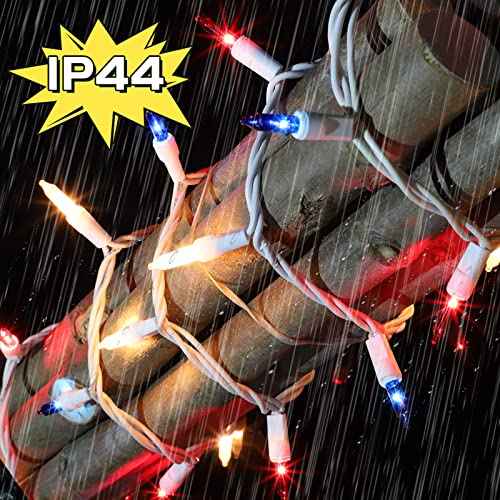 LAMPHOME Patriotic String Lights - Red White Blue Mini Lights with White Wire - 19.6Ft 100 Count UL Certified String Lights for Independence Day Patriotic Holidays Decoration (Red White & Blue)