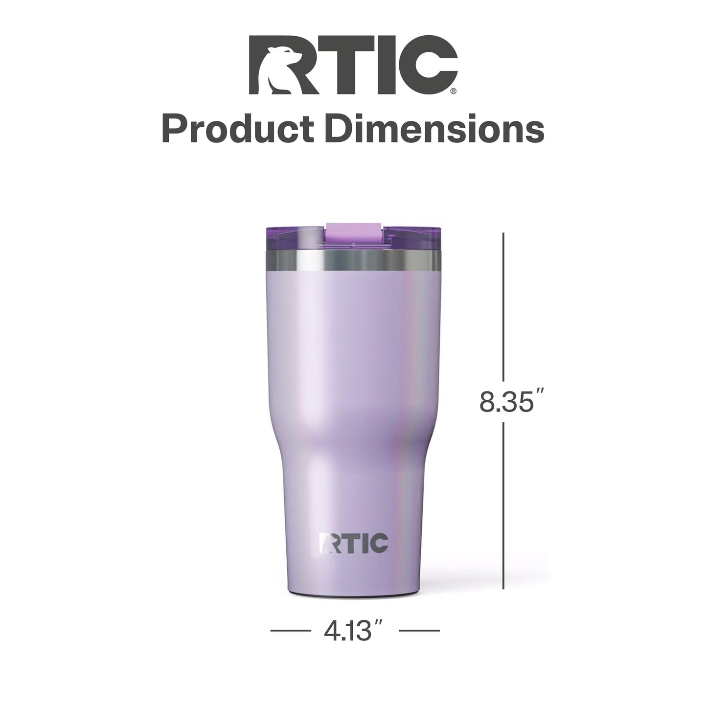 RTIC 20oz Essential Tumbler with Lid, Ceramic Lined, Insulated, Stainless Steel, Metal, Double Wall Vacuum-Insulation, Travel Cup for Iced Coffee, Tea, Hot and Cold Drink, Lavender Glitter