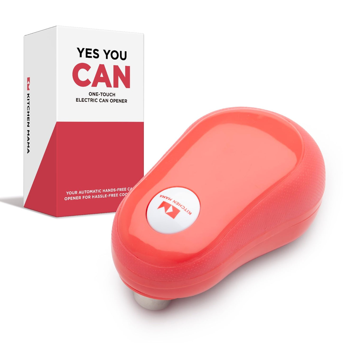 Kitchen Mama One Touch Electric Can Opener: Effortlessly Opens Cans with a Single Button Press, Auto-Stop Feature, Ergonomic Design, Smooth Edge, Food-Safe, Battery Powered (Red)