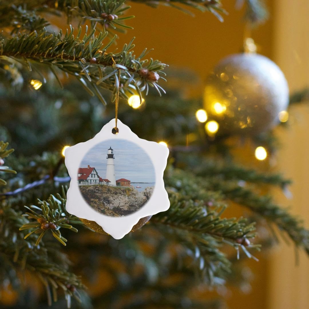 Portland Headlight Lighthouse Snowflake Ornament - 3DRose USA Christmas Decor