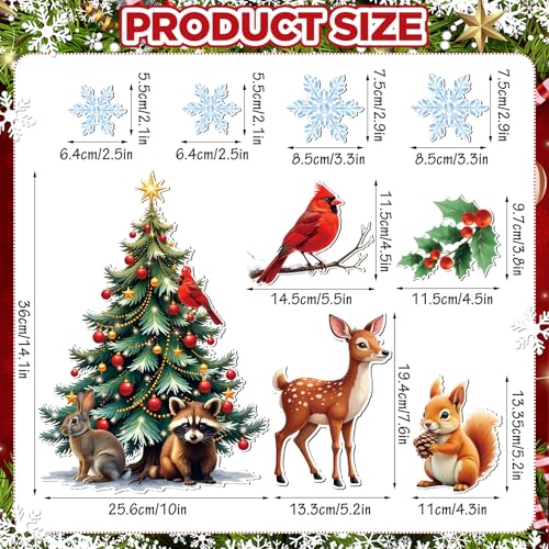 Christmas Magnet Set - 10 Holiday Refrigerator & Dishwasher Decorations with Woodland Creatures & Snowflakes