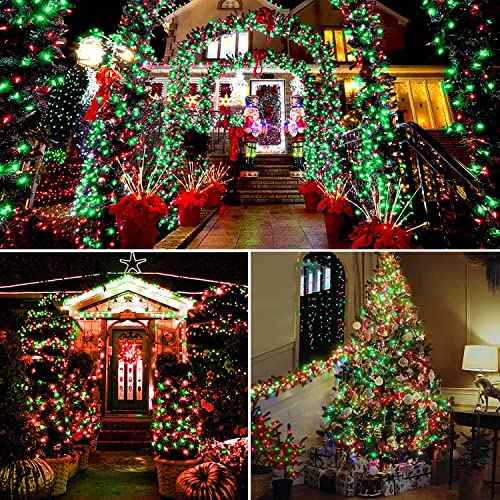 Yayfazy Battery Operated Christmas Lights - Indoor Red & Green Mini Fairy Lights, Timer, 2PACK Total 200LED, 65.6Ft Copper Wire, Battery Powered Decoration for Bedroom, Parties, Centerpiece