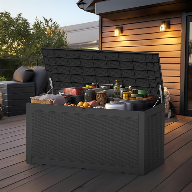 Skiennix 120 Gallon Outdoor Deck Box - Lockable Waterproof Storage for Garden Tools & Cushions | Black