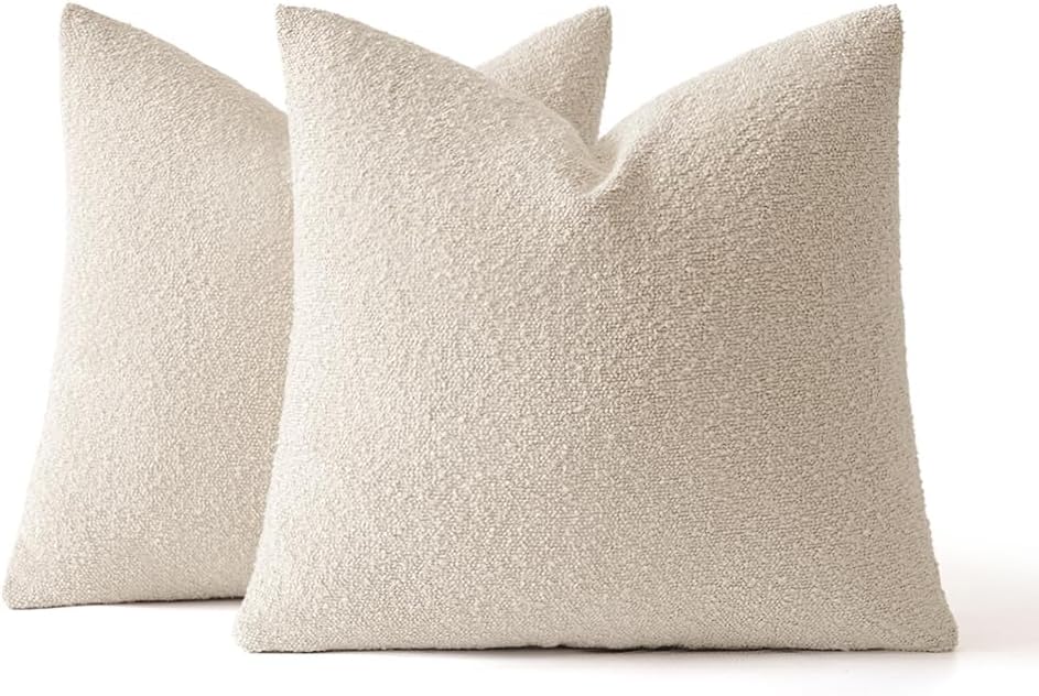 MIULEE Decorative Pillow Covers - Textured Boucle Set of 2 | 20x20 Inch Natural Beige & Ivory Accent for Couch & Bed