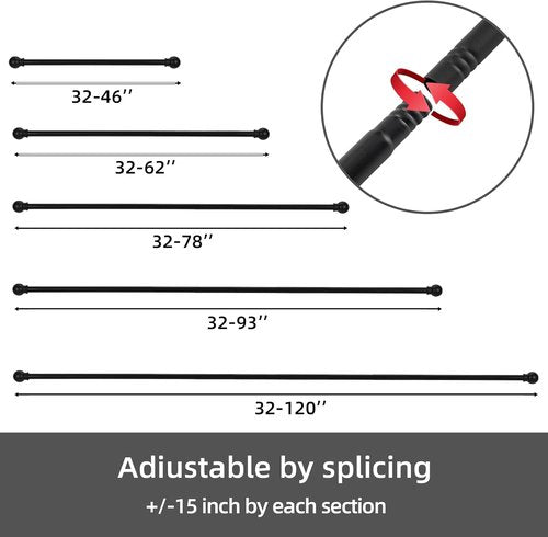 GXOACKJ Black Curtain Rods - Heavy Duty Metal Set for Windows 28-78 Inches | 5/8 Inch Diameter, 2 Pack