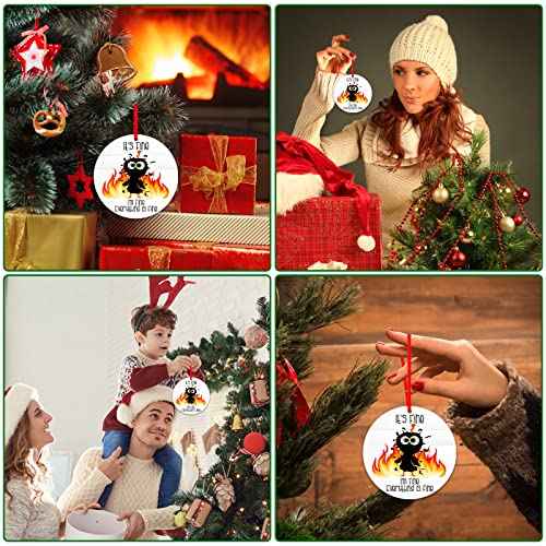 WhstSign Funny 'It's Fine' Black Cat Fire Christmas Tree Ornament - Commemorative Gift for Memorable Events