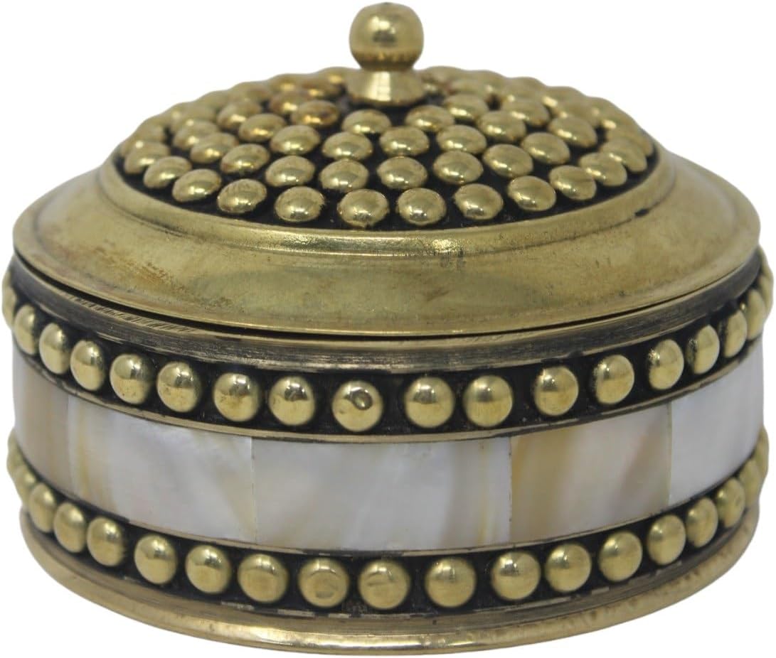 Decorative Jewelry Trinket Box Unique Gift For Home Décor Antique Metal Case with Mother of Pearl Sindoor Box/Coin Box (All Set Black)