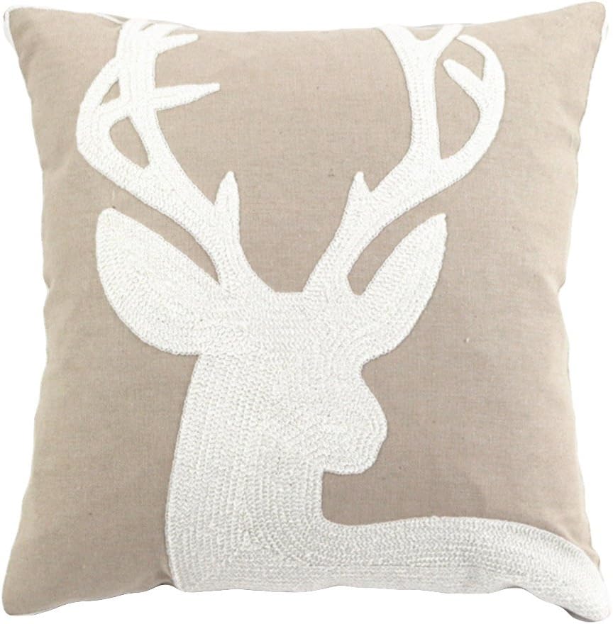 Christmas Pillow Cover 18x18 - Embroidered Sleigh & Snowflakes - Winter Decorative Cushion for Sofa & Bed